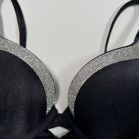 Victoria Secret 34A VERY SEXY Push Up Bikini Top Shine Trim Back Tie Black - Picture 3 of 5